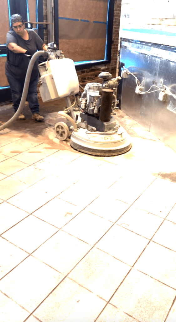 commercial concrete floor grinding in progress